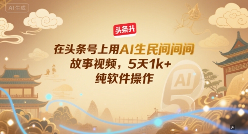 在头条号上用AI生民间故事视频，5天1k+，纯软件操作-云深网创社