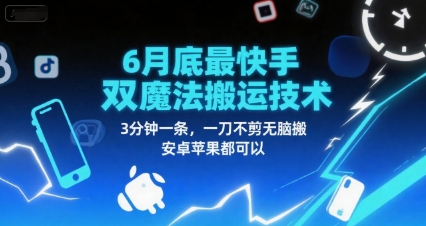 6月底最新快手双魔法搬运技术，3分钟一条，一刀不剪无脑搬，安卓苹果都可以-云深网创社
