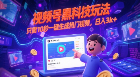 视频号黑科技玩法，只需10秒一键生成热门视频，日入3k+【揭秘】-云深网创社