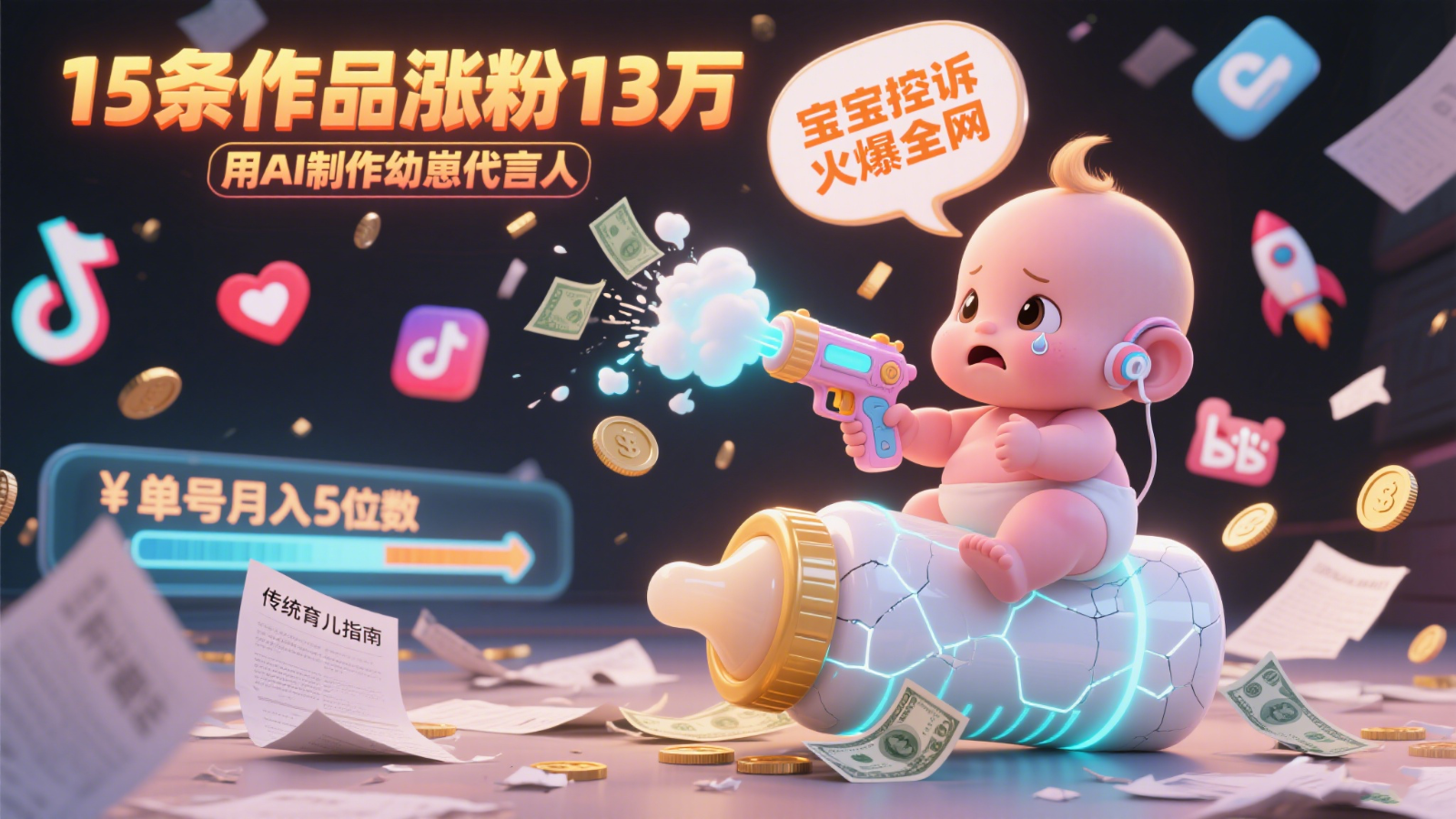 用AI制作幼崽代言人，宝宝的控诉火爆全网，15条作品涨粉13万，单号月入5位数实操教程-云深网创社