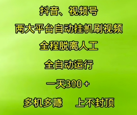 抖音视频号两大平台自动运行，全程脱离人工，自动获取收益，一天3张+，多机多挣，上不封顶【揭秘】-云深网创社