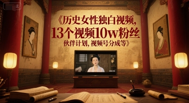 历史女性独白视频，13个视频10w粉丝，伙伴计划，视频号分成等-云深网创社