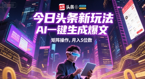 今日头条新玩法，AI一键生成爆文，矩阵操作，月入5位数-云深网创社