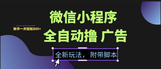 微信小程序全自动撸广告项目，彻底解决没流量的问题，新手一天8张+【揭秘】-云深网创社