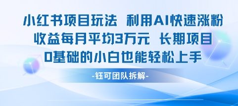 适合小白操作的小红书新项目，利用AI快速涨粉，收益每月平均1W+-云深网创社