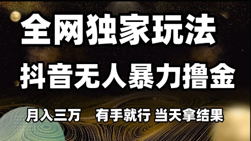 全网独家玩法抖音无人暴力撸金，月入3W，有手就行，当天拿结果【揭秘】-云深网创社