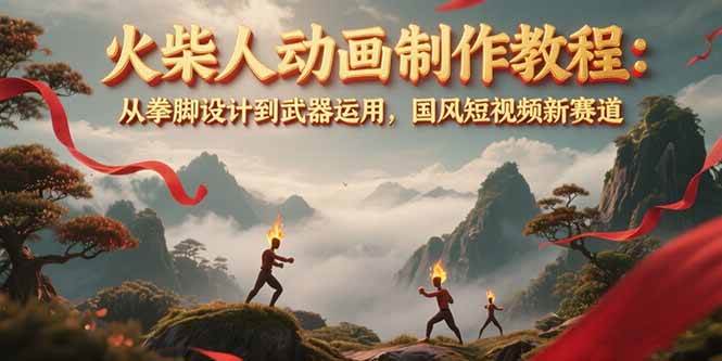 火柴人动画制作教程：从拳脚设计到武器运用，国风短视频新赛道-云深网创社