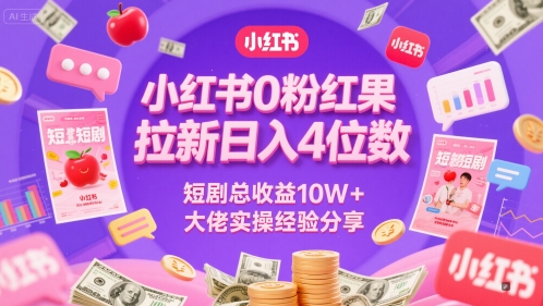 小红书0粉红果短剧拉新日入4位，数短剧总收益10W+大佬实操经验分享-云深网创社