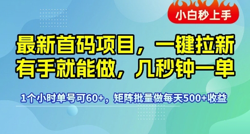 最新首码项目，一键拉新有手就能做，几秒钟一单，1个小时单号可60+，矩阵批量做每天5张【揭秘】-云深网创社