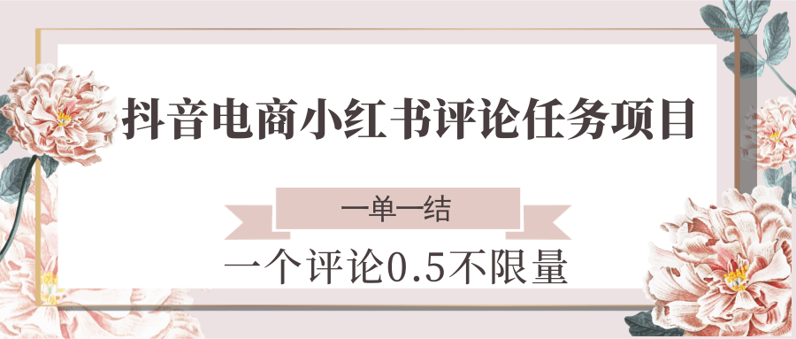 抖音电商小红书评论任务项目，一个评论0.5，一单一结 不限量-云深网创社