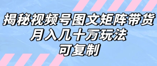 解密视频号图文矩阵带货，月入几个W的打法，可复制-云深网创社