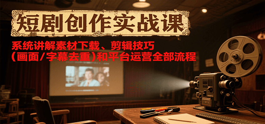 短剧创作实战课，系统讲解素材下载、剪辑技巧（画面/字幕去重）和平台运营全部流程-云深网创社