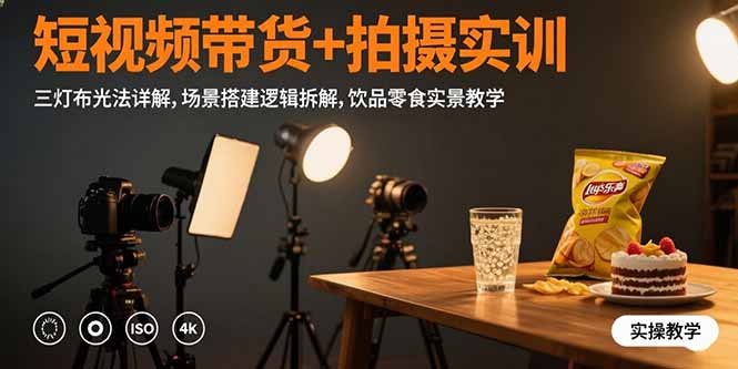 （15540期）短视频带货+拍摄实训：三灯布光法详解,场景搭建逻辑拆解,饮品零食实景教学-云深网创社