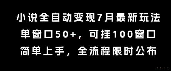 小说全自动变现7月玩法，单窗口50+，可挂100窗口，简单上手，全流程限时公布【揭秘】-云深网创社