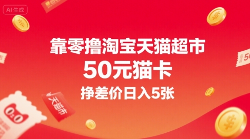 靠零撸淘宝天猫超市50元猫卡，挣差价日入5张-云深网创社