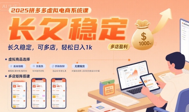 2025拼多多虚拟电商系统课，长久稳定，可多店，轻松日入1k-云深网创社