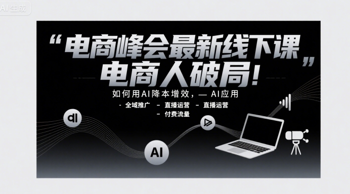 电商峰会最新线下课，电商人破局，如何用AI降本增效，AI应用-全域推广-直播运营-付费流量-云深网创社