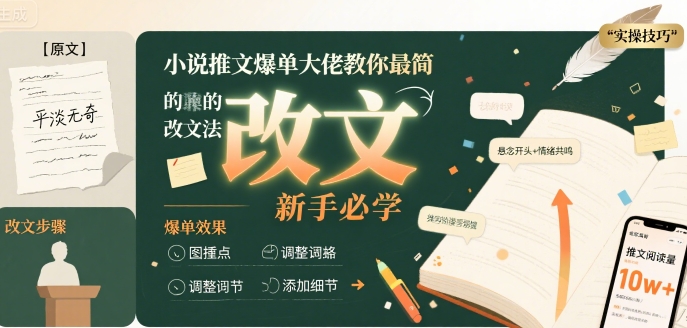 小说推文爆单大佬教你最简单的改文方法实操课，新手必学-云深网创社