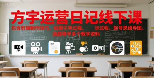 方宇运营日记线下课，包含剪辑制作技巧、拍摄引导过程、起号思维导图、选题等多个教学资料-云深网创社