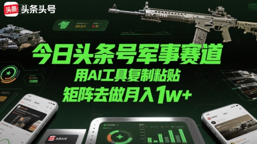 今日头条号军事赛道，用AI工具复制粘贴，矩阵去做月入1w+-云深网创社