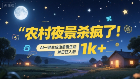 农村夜景杀疯了！AI一键生成治愈系慢生活，单日狂入1k+-云深网创社
