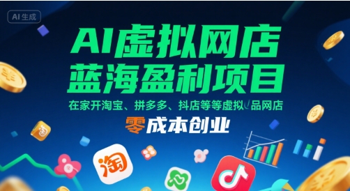 AI虚拟网店蓝海盈利项目，在家开淘宝、拼多多、抖店等虚拟品网店，零成本创业-云深网创社