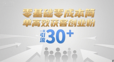 零基础零成本简单高效获客创业粉，一天引流30+-云深网创社