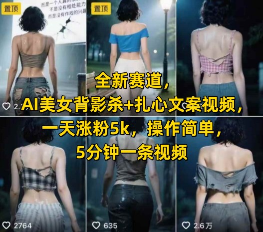 全新赛道，AI美女背影杀+扎心文案视频，一天涨粉5k，操作简单，5分钟一条视频-云深网创社