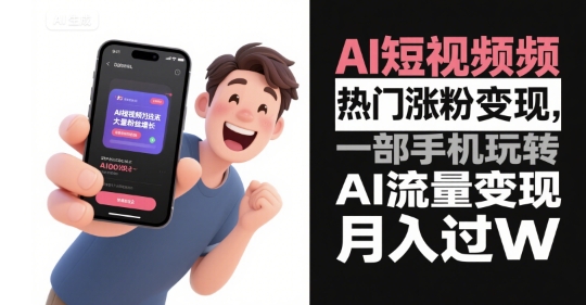 AI短视频热门涨粉变现，一部手机玩转AI流量变现，月入过W-云深网创社