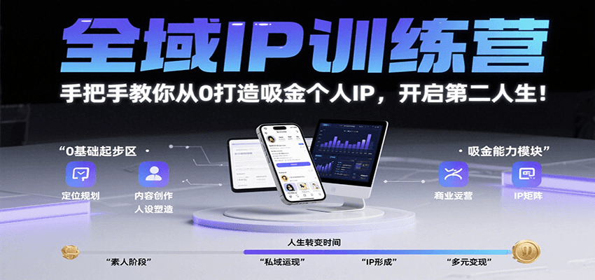 全域IP训练营，手把手教你从0打造吸金个人IP，开启第二人生！-云深网创社