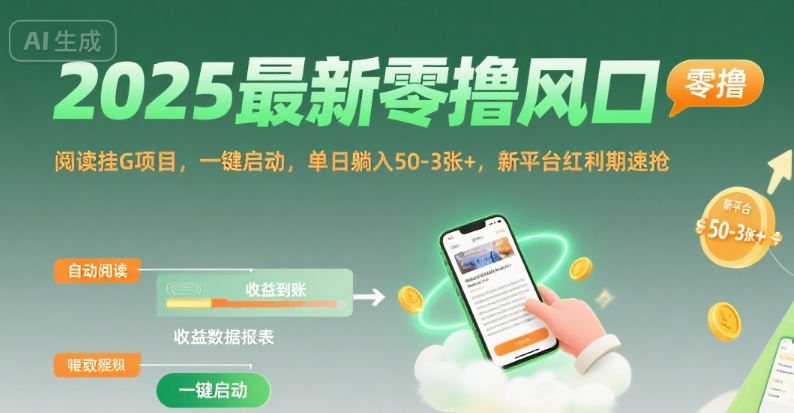 2025最新零撸风口，阅读挂G项目，一键启动，单日躺入 50-3张+，新平台红利期速抢【揭秘】-云深网创社
