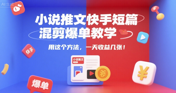小说推文快手短篇混剪爆单教学，用这个方法，一天收益几张-云深网创社