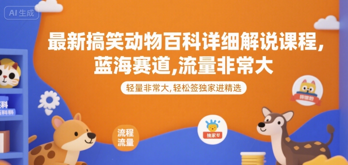 最新搞笑动物百科详细解说课程，蓝海赛道，流量非常大，轻松签独家进精选-云深网创社