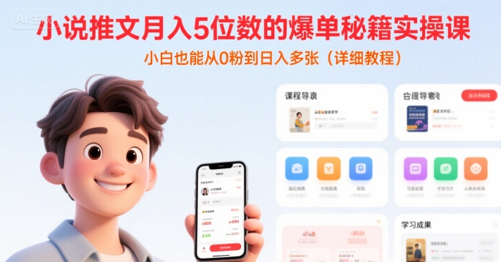 小说推文月入5位数的爆单秘籍实操课，，小白也能从0粉到日入多张(详细教程)-云深网创社