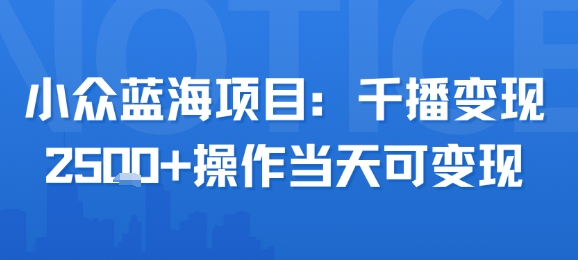 小众蓝海项目，千播变现2.5k+操作当天可变现-云深网创社