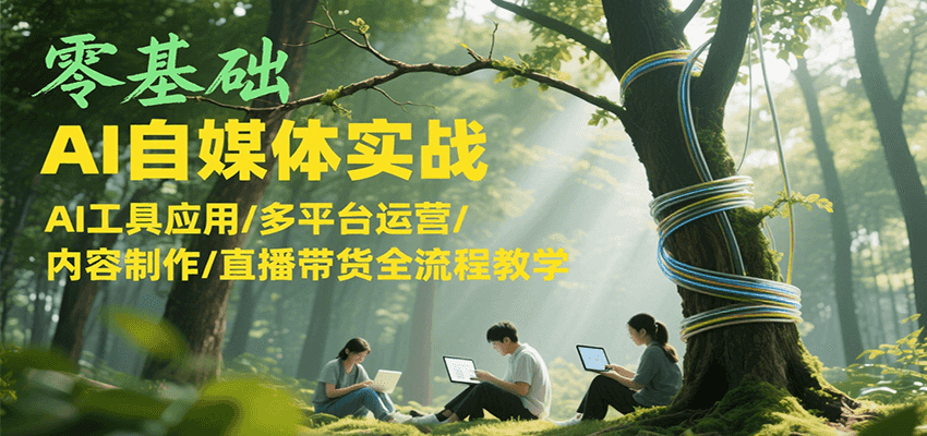零基础AI自媒体实战，AI工具应用/多平台运营/内容制作/直播带货全流程教学-云深网创社