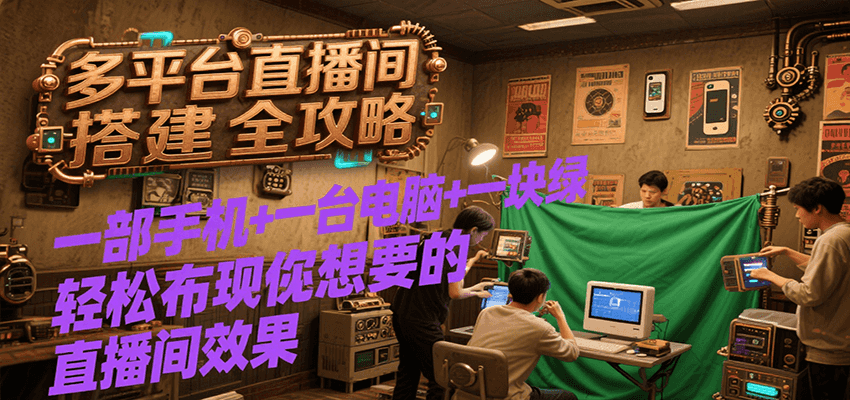 多平台直播间搭建全攻略，一部手机+一台电脑+一块绿布轻松实现你想要的直播间效果-云深网创社