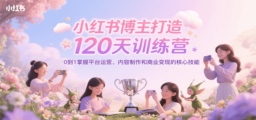 小红书博主打造120天训练营，0到1掌握平台运营、内容制作和商业变现-云深网创社