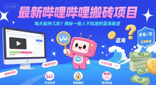 最新哔哩哔哩上B站搬砖项目，每天能挣几张？揭秘一般人不知道的蓝海赛道-云深网创社