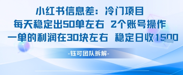 小红书信息差冷门项目一单利润30块每天稳定1.5k左右2个账号操作-云深网创社