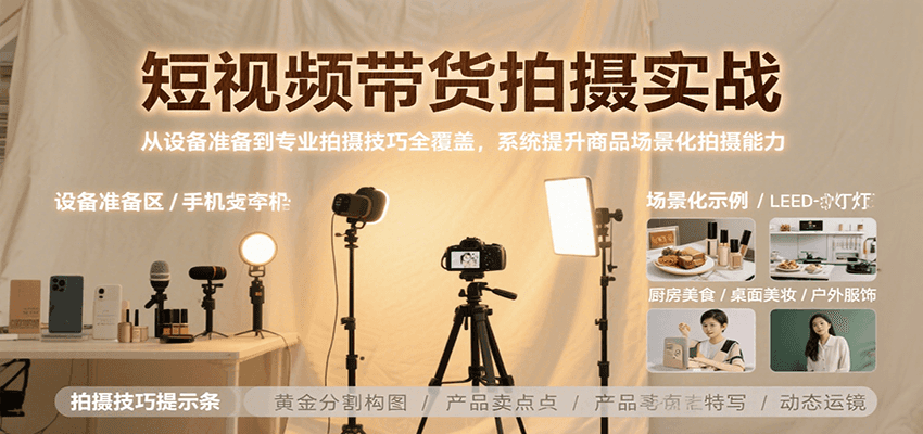 短视频带货拍摄实战，从设备准备到专业拍摄技巧全覆盖，系统提升商品场景化拍摄能力-云深网创社