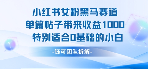 小红书女粉黑马赛道单篇帖子带来收益1k+，特别适合0基础的小白-云深网创社