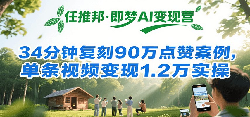 任推邦·即梦AI变现营，34分钟复刻90万点赞案例，单条视频变现1.2万实操-云深网创社