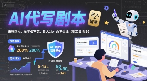 AI代写剧本，市场巨大，单子做不完，日入1k+ 永不失业【附工具指令】-云深网创社
