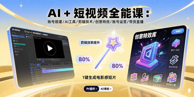 （15862期）AI+短视频全能课：账号搭建/AI工具/剪辑技术/创意特效/账号运营/带货直播-云深网创社