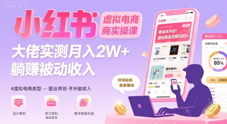 小红书虚拟电商，大佬实测月入2W+，实现被动收入-云深网创社