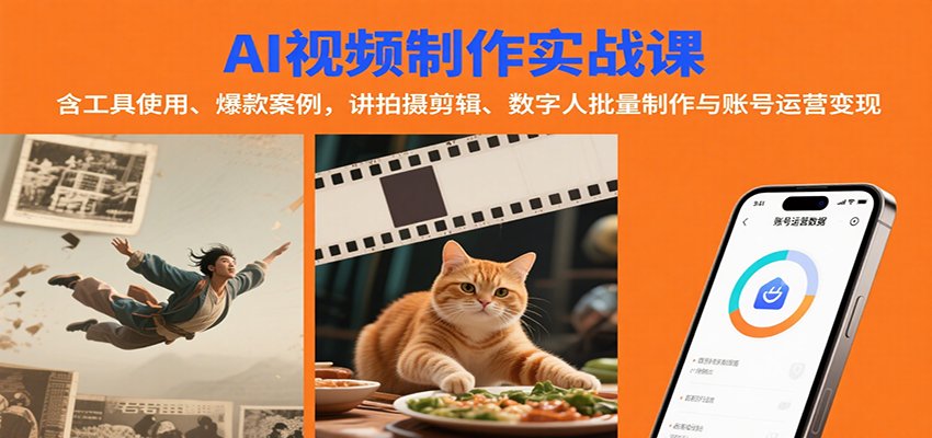 AI视频制作实战：含工具使用、爆款案例，讲拍摄剪辑、数字人批量制作与账号运营变现-云深网创社