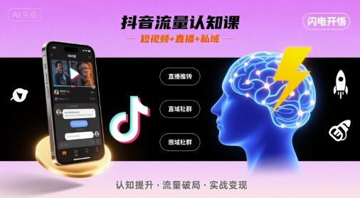 抖音流量认知课，短视频+直播+私域，认知提升，闪电开悟-云深网创社