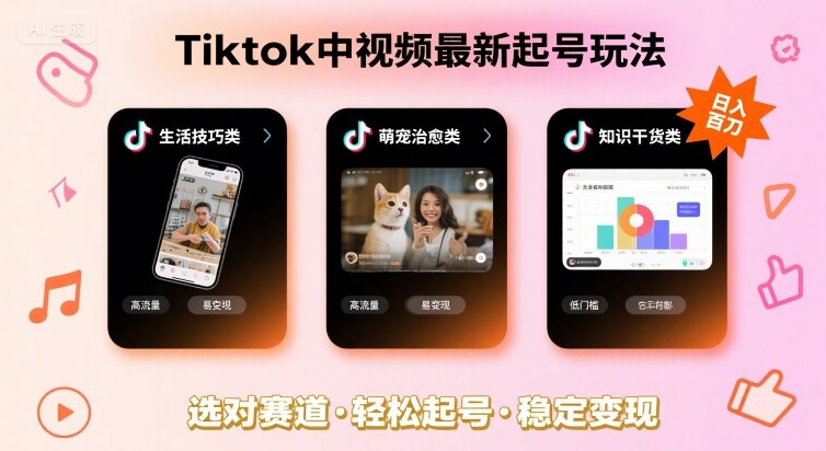 Tiktok中视频最新起号玩法，想要日入百刀，做好这几个赛道就可以了-云深网创社