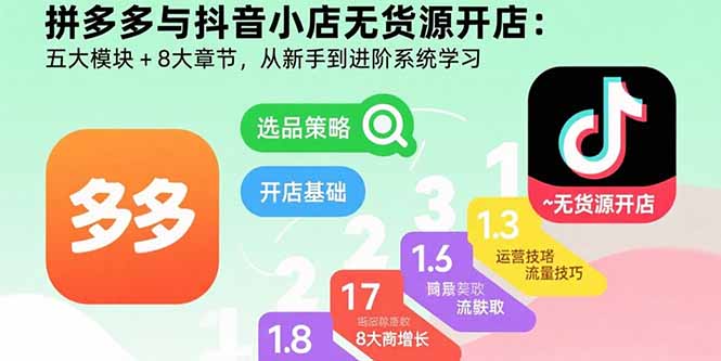 （15805期）拼多多与抖音小店无货源开店：五大模块+8大章节，从新手到进阶系统学习-云深网创社